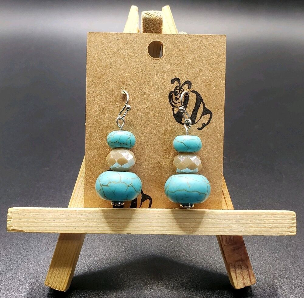 Dangle/Drop/Costume Round Turquoise & Ceramic Round Handcrafted Beaded Earrings!